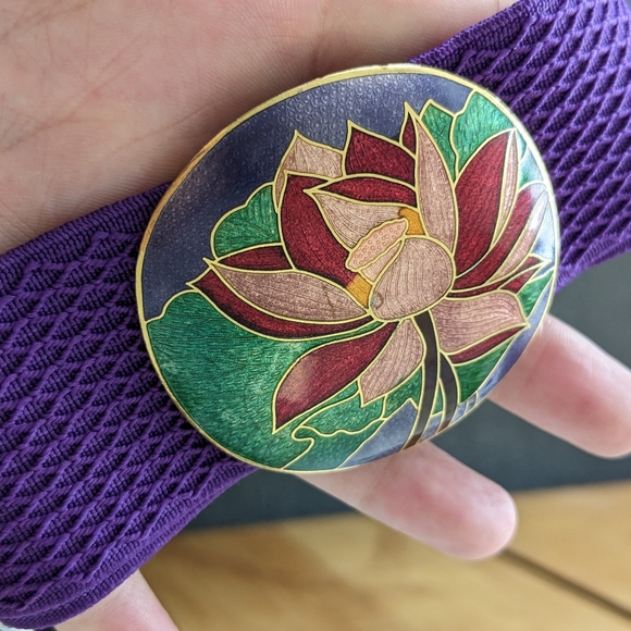 VTG LRG CLOISONNE BUCKLE BRIGHT PURPLE STRETCH BELT - Picture 14 of 15